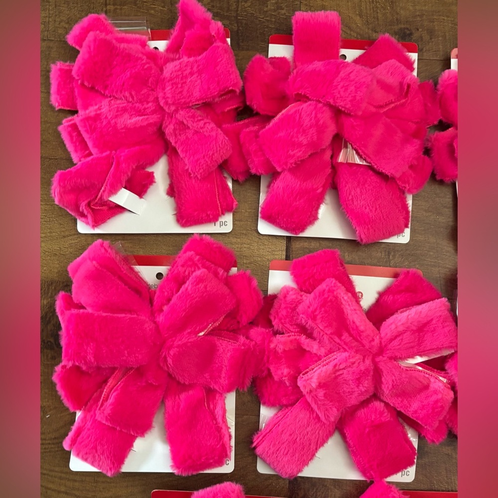 Oversized Christmas tree bow 21 in bundle 18 total pink faux fur NEW NWT Xmas - Picture 3 of 9